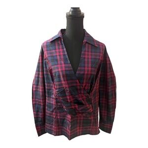 Talbots Plaid Silk Cotton Long Sleeve Top 14WP